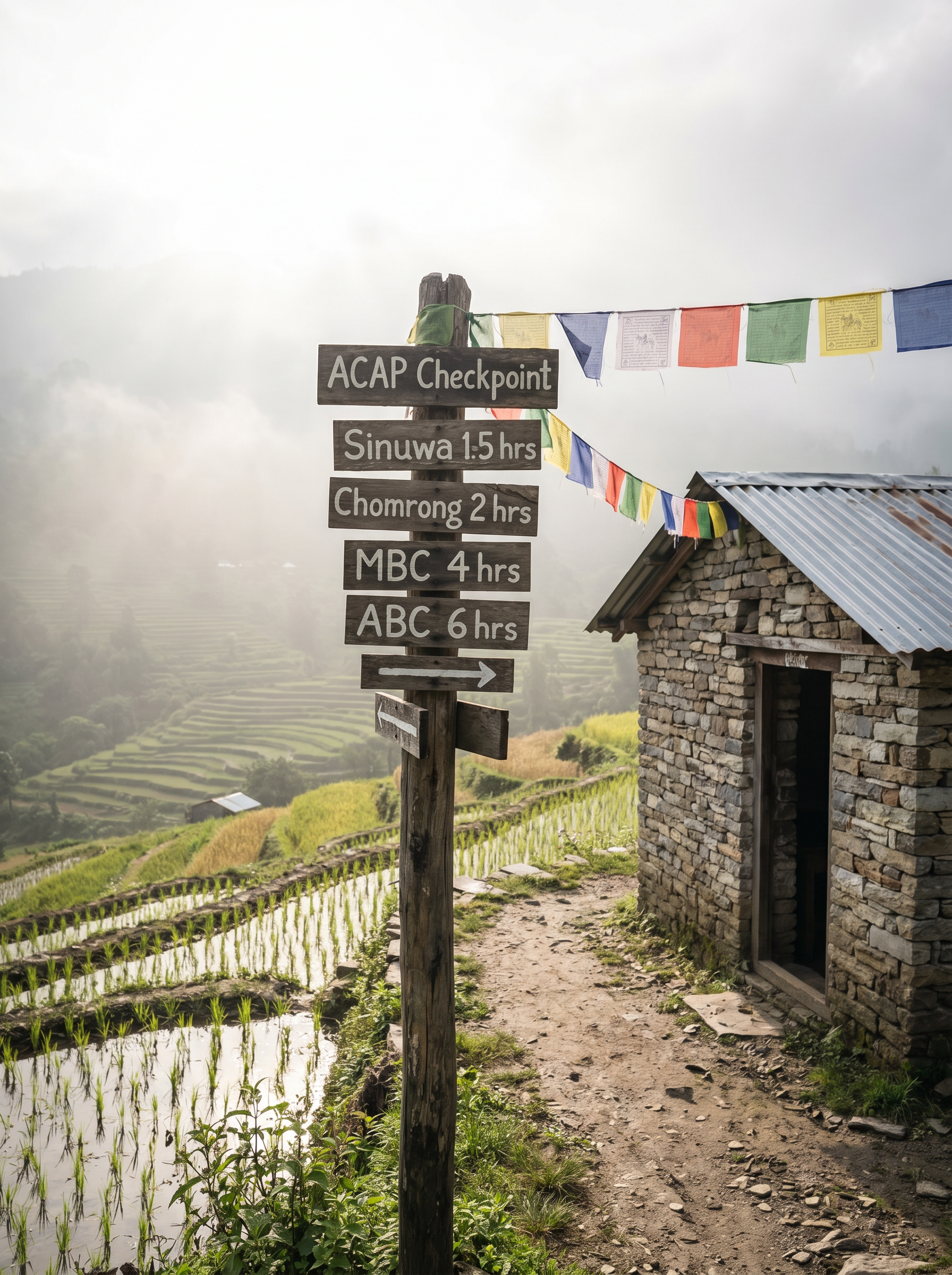 Annapurna Conservation Area — trail signage and ranger post