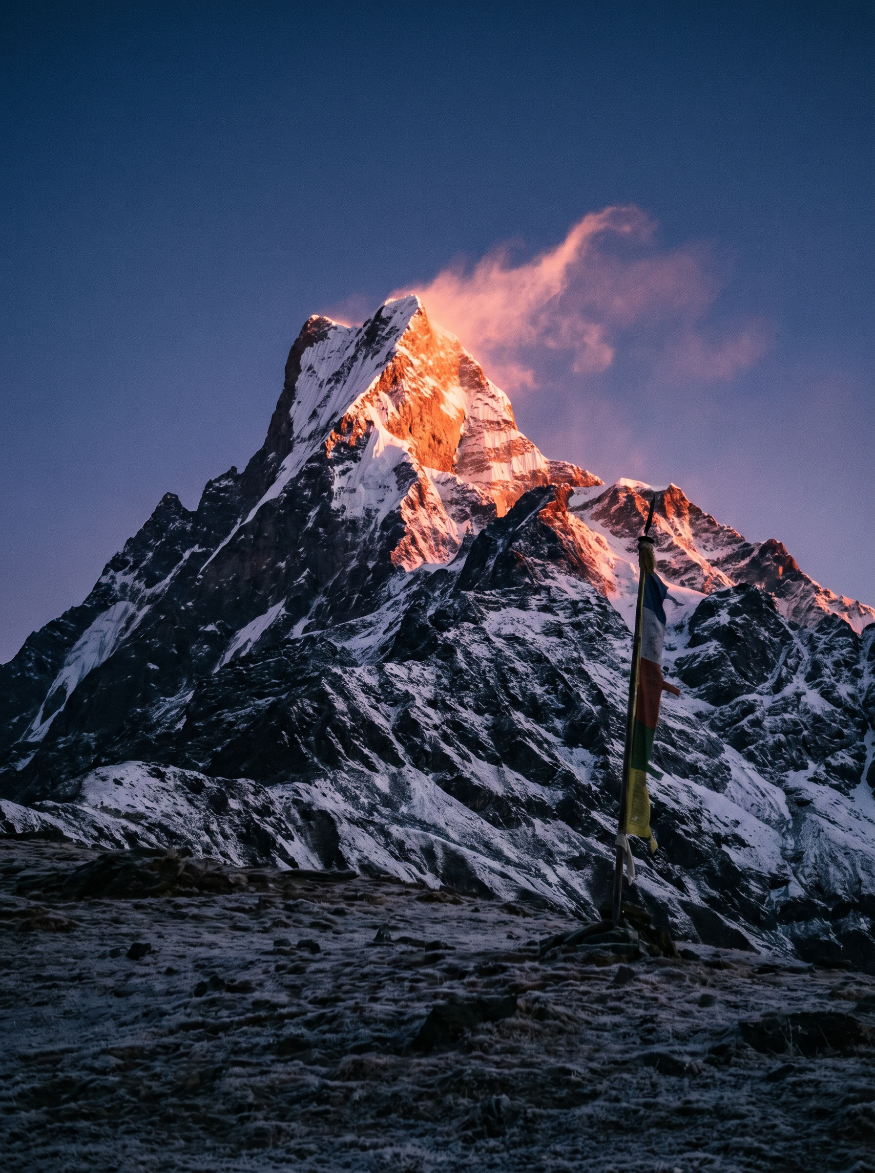 Machhapuchhre at first light from Machhapuchhre Base Camp