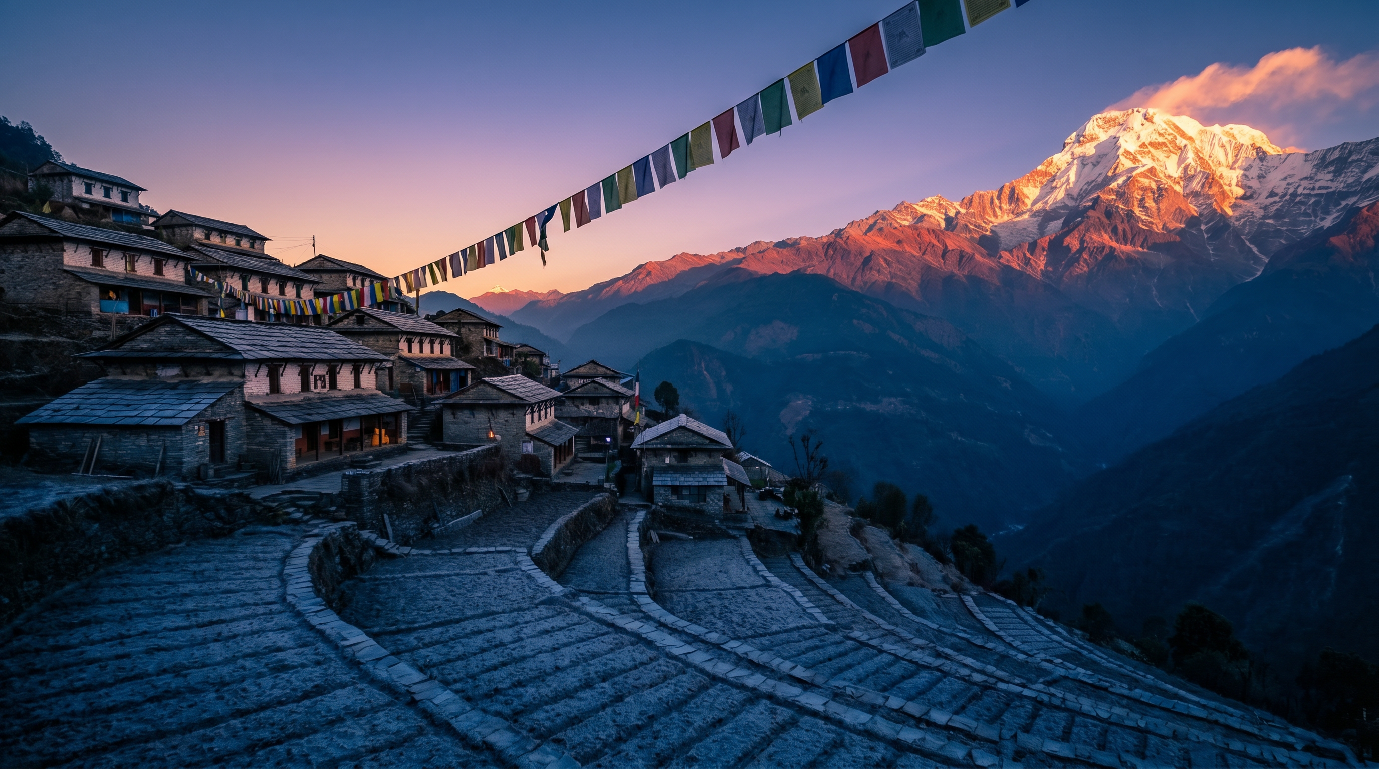 Chomrong village at last light