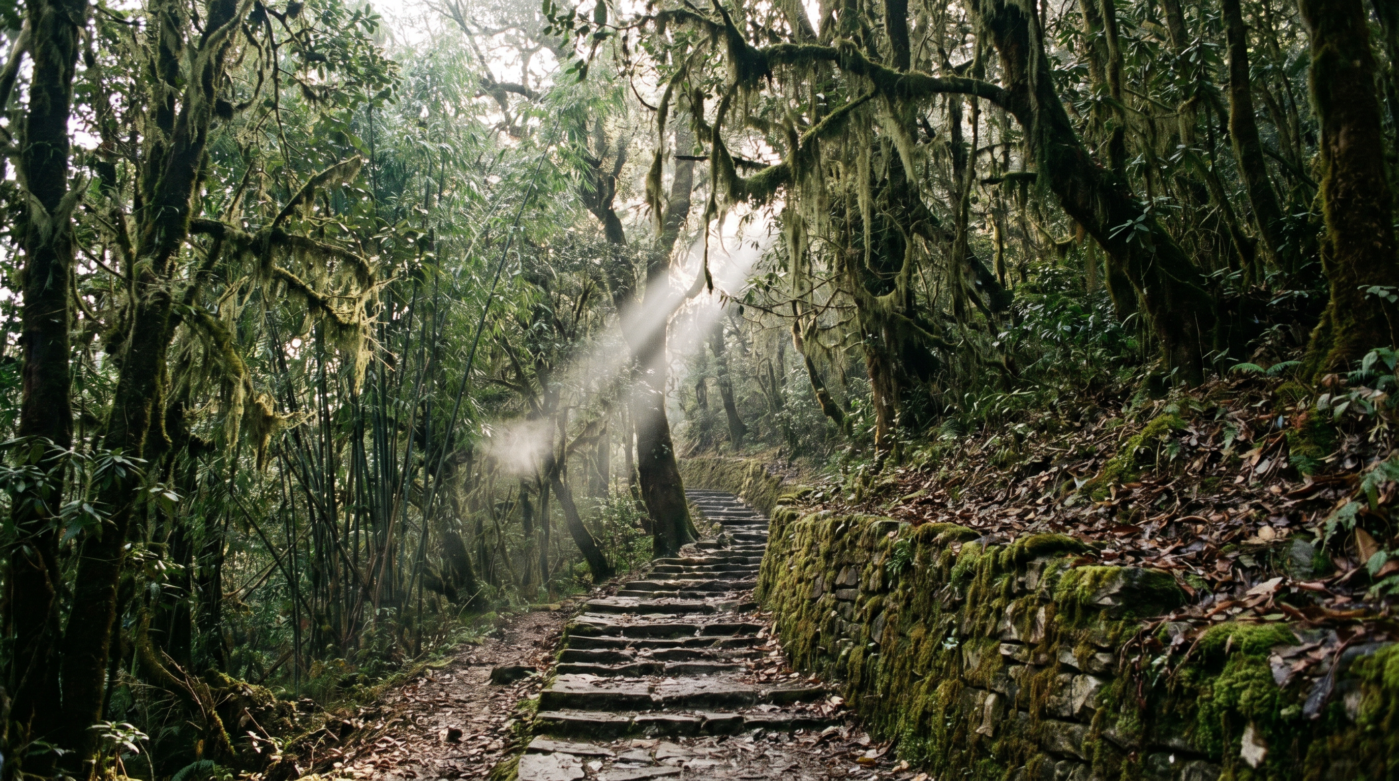 Bamboo, oak and rhododendron forest above Sinuwa