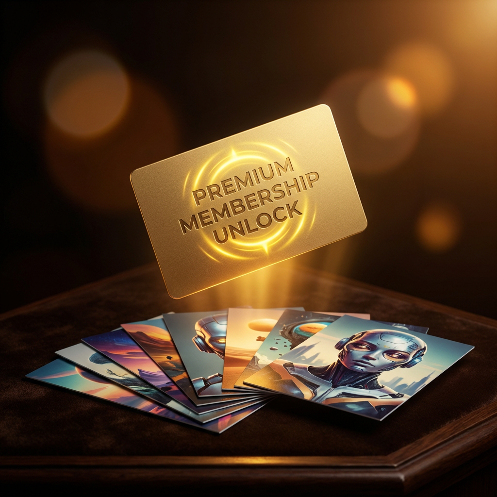 Glowing golden Nano Banana 2 subscription key card unlocking a stack of generated 4K AI artworks — visualizing Nano Banana 2 subscription value