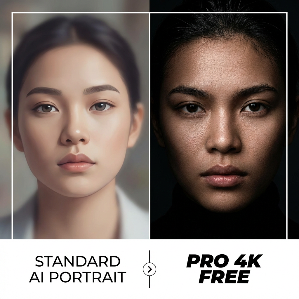 Side-by-side standard vs free Nano Banana Pro 4K output comparison portrait, free nano banana pro quality