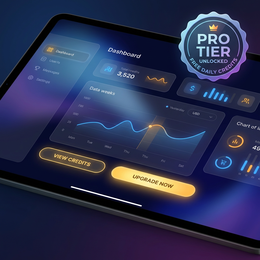 Nano Banana Pro free dashboard mockup — Pro tier unlocked badge with free daily credits, ai nano banana pro free