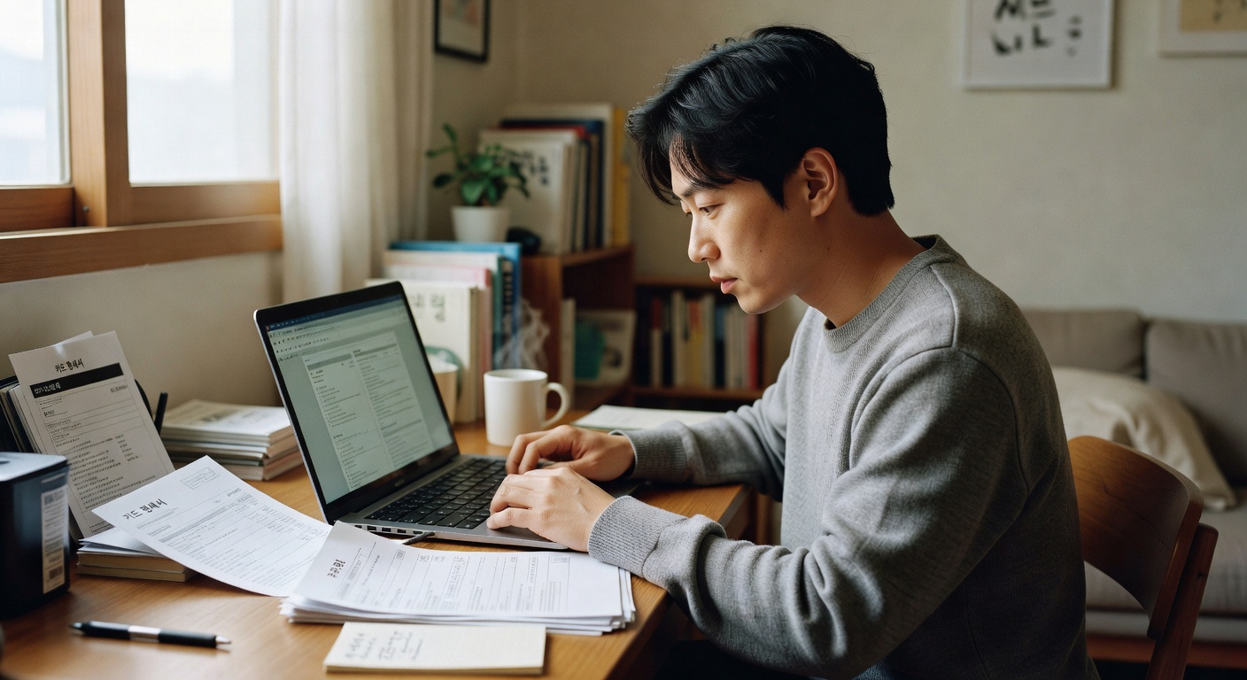 person reviewing credit card statements on a laptop at a desk