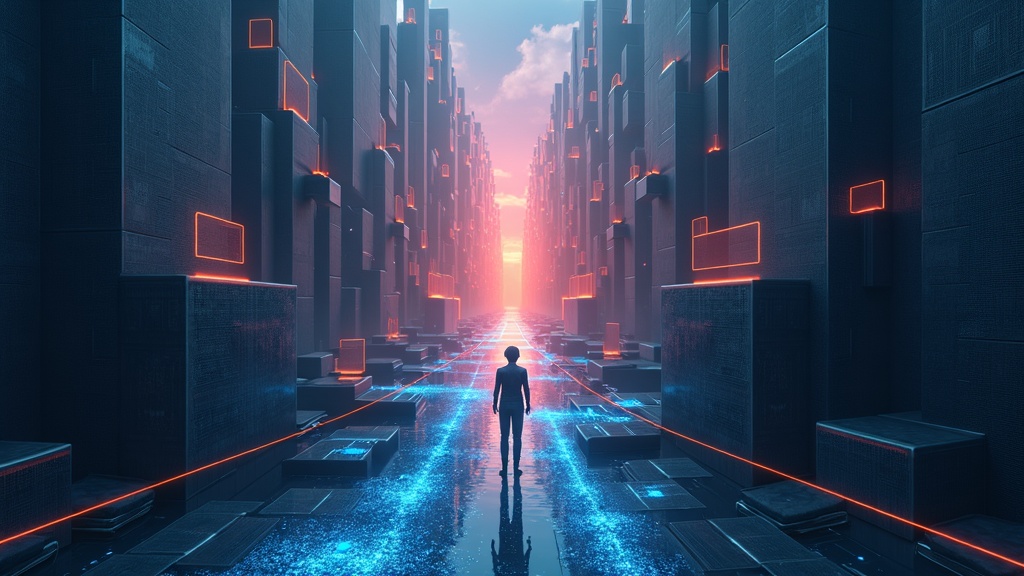 Conexión visual entre nodos de inteligencia artificial y contratos inteligentes de blockchain