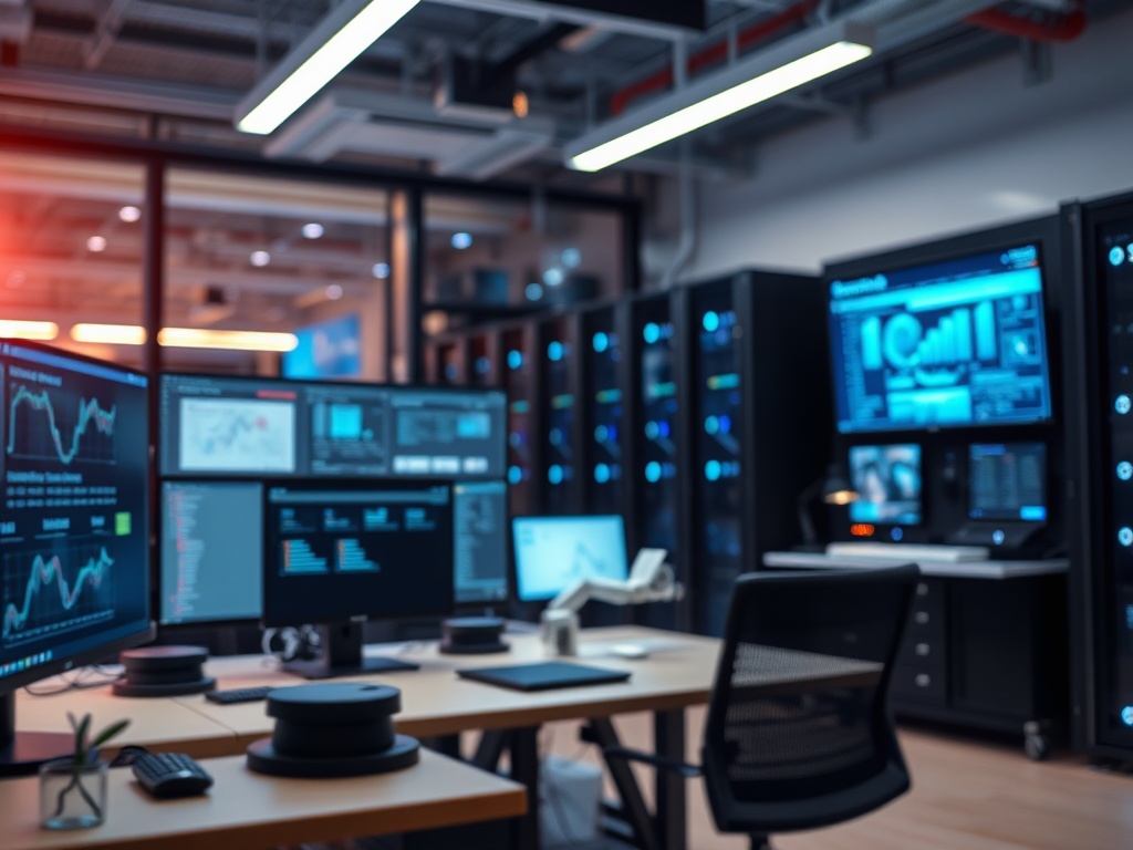 Illustration of AI tools boosting small business efficiency and growth in a digital workspace.