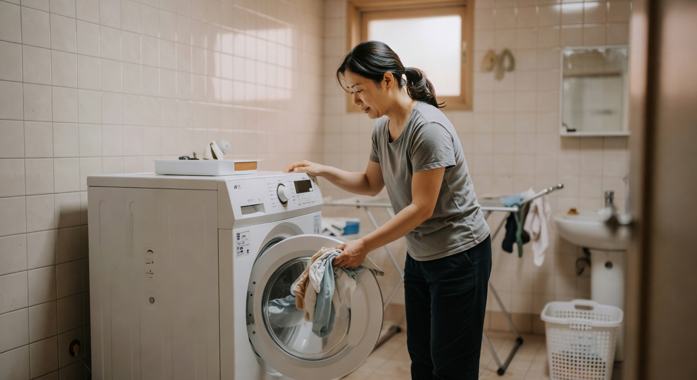 laundry machine in a Korean apartment bathroom