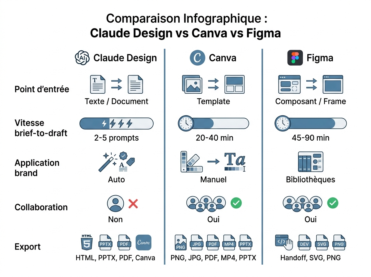 Tableau comparatif : Claude Design, Canva et Figma