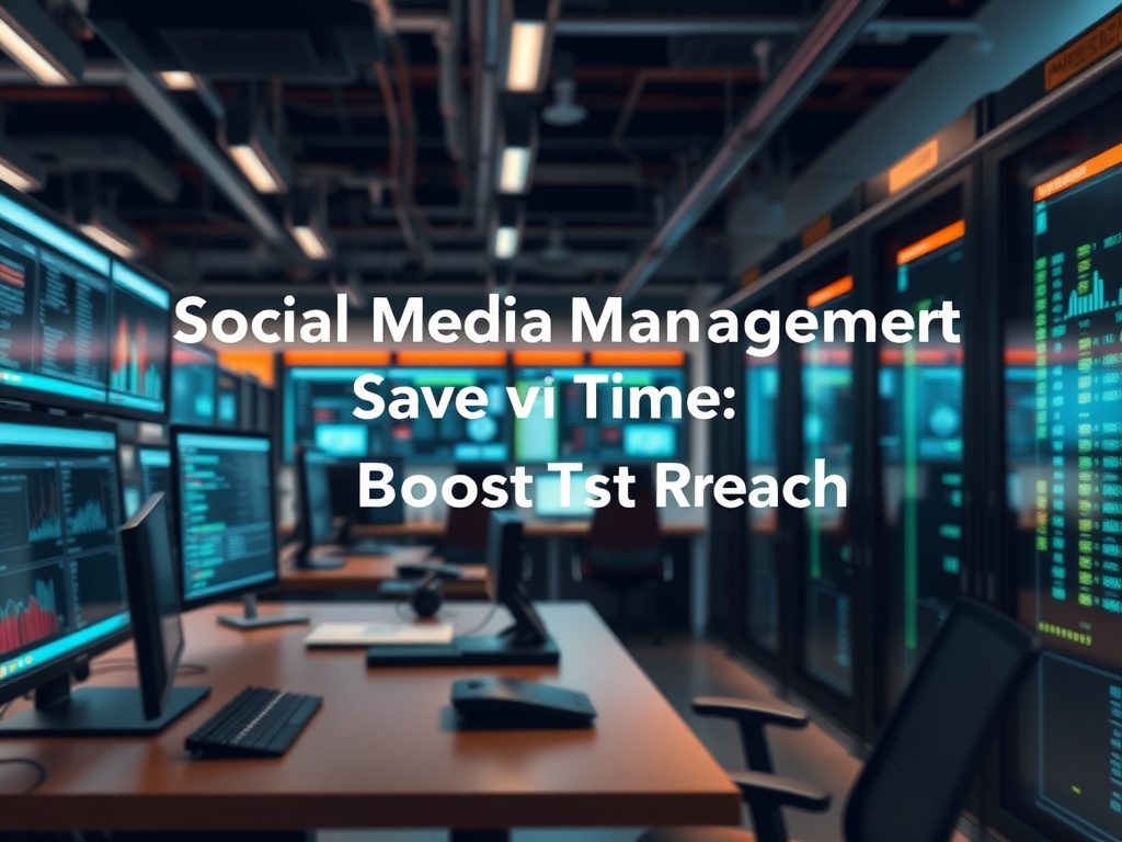 Illustration of AI-powered social media management tools saving time and increasing online reach