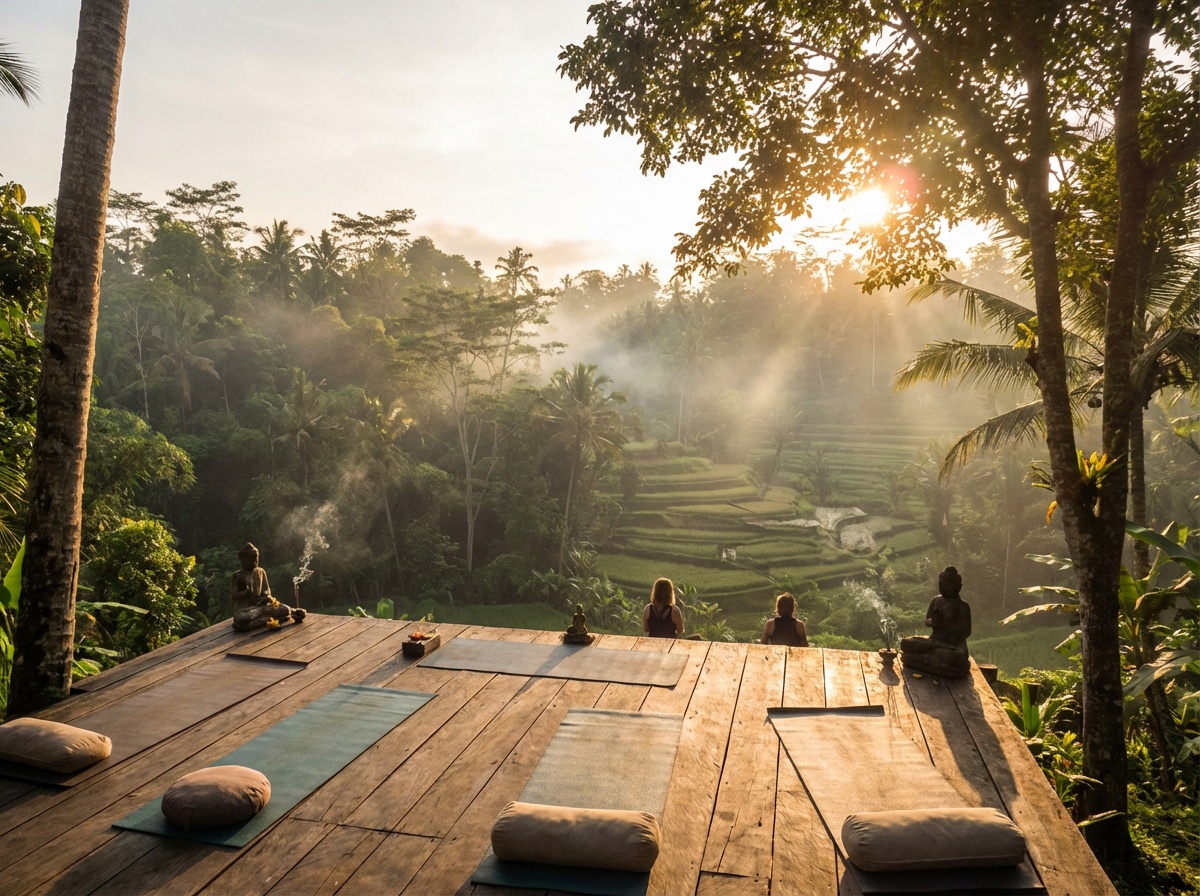 Paysage de Bali apaisant pour une retraite de bien-être.