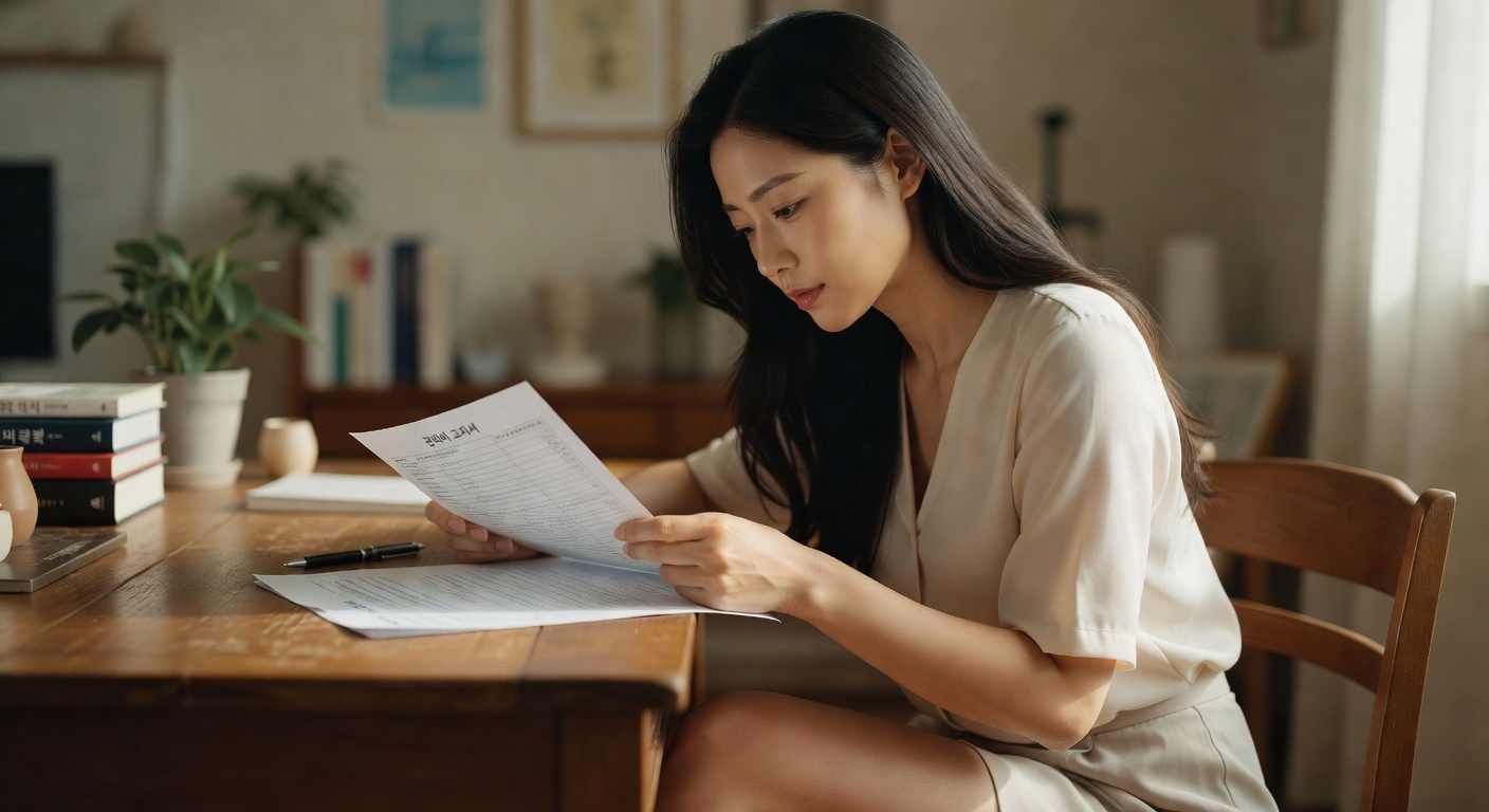 apartment management fee notice document spread out on a wooden desk with a pen beside it