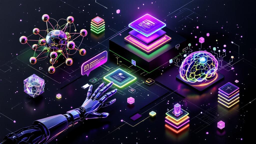 Illustration of various AI tools icons and interfaces showcasing artificial intelligence applications