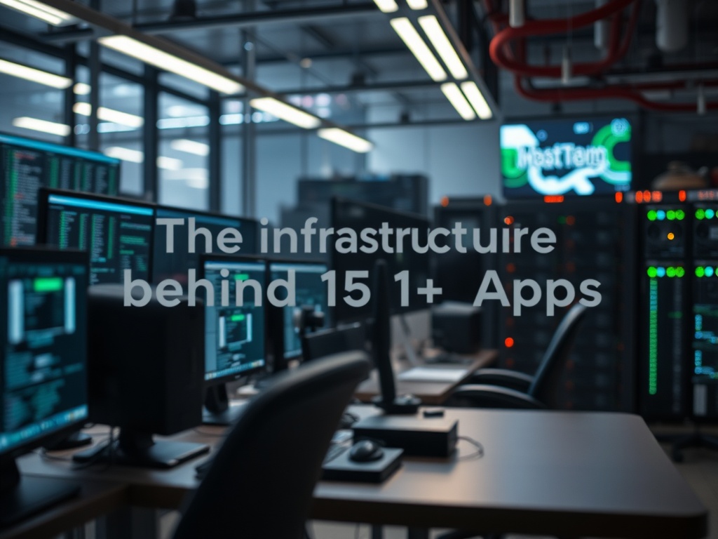 Illustration of server infrastructure supporting over 15 self-hosted apps for reliable hosting