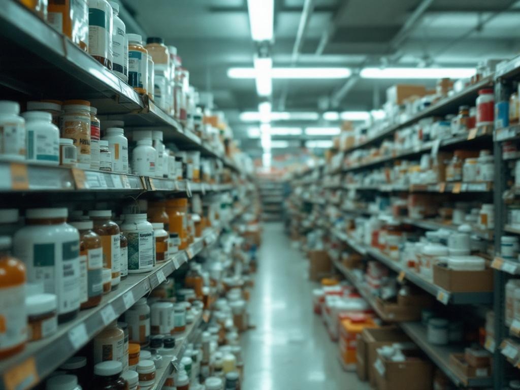 Suplementos genericos en estante de farmacia