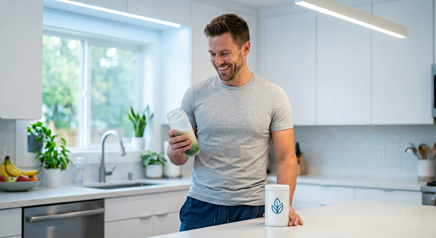 Man adjusting shirt due to love handles