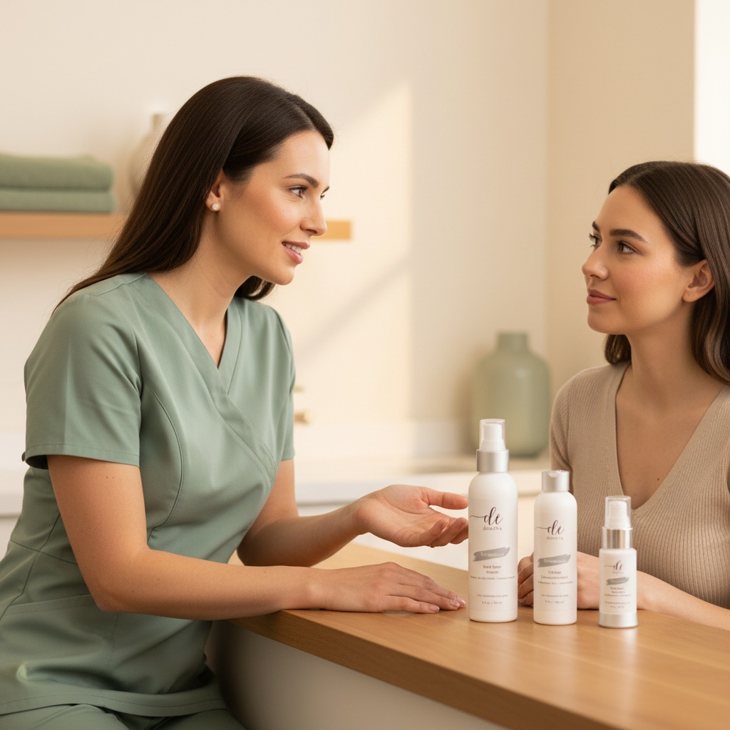 Esthetician having a calm conversation with client