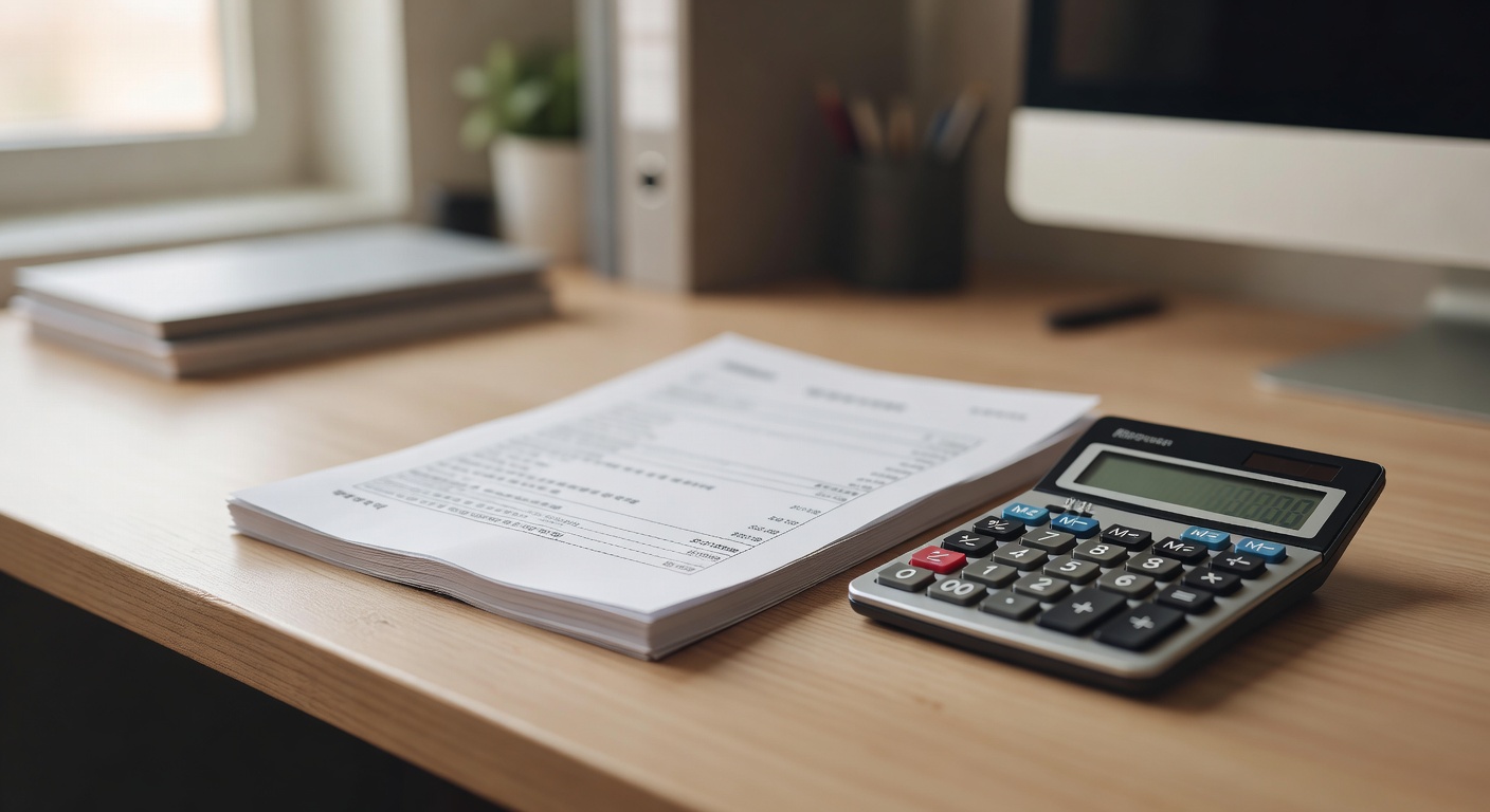 close-up of bank loan document and calculator on an office desk