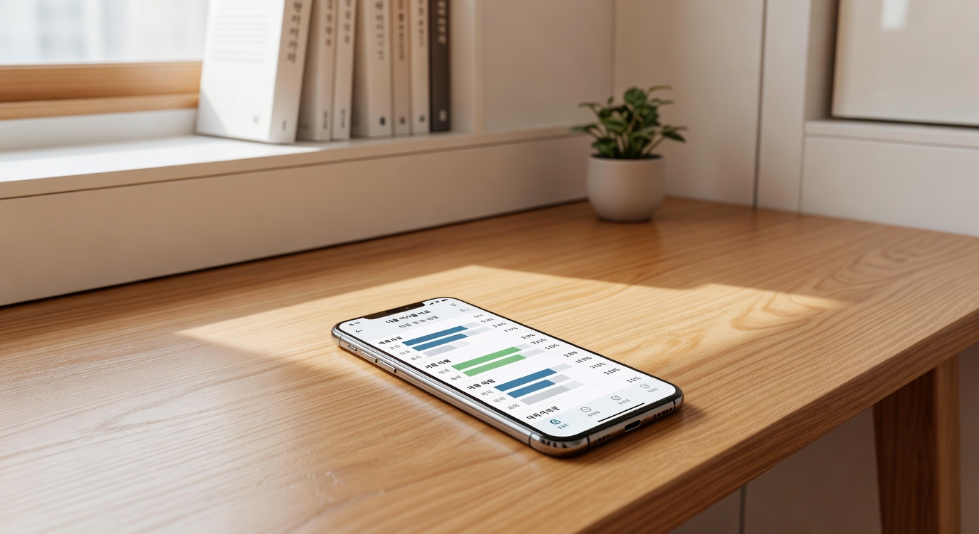 smartphone screen showing loan interest rate comparison app on a wooden desk