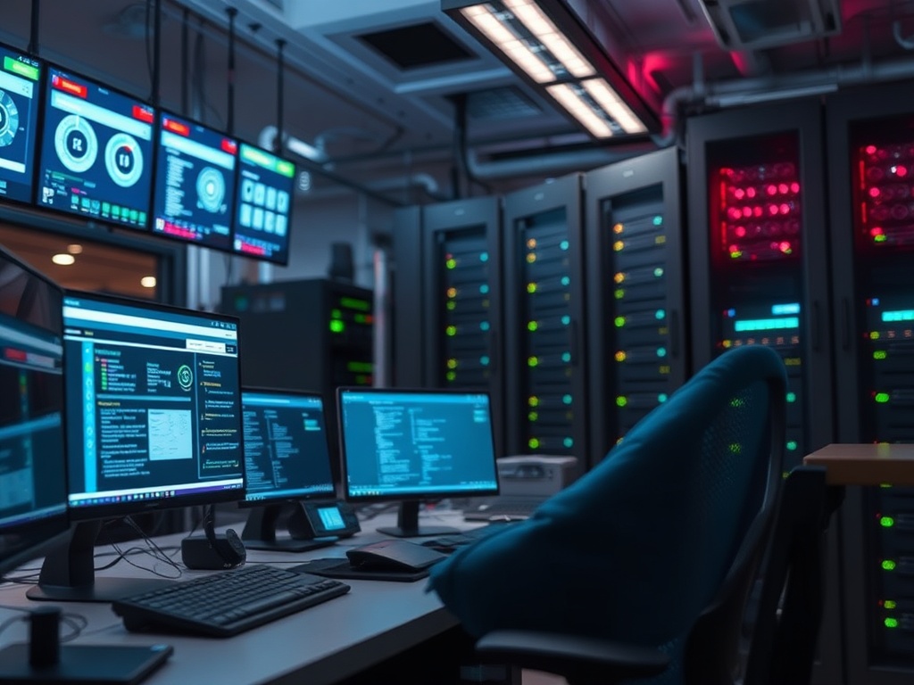 Illustration of a person managing a home server for self-hosting and digital control.
