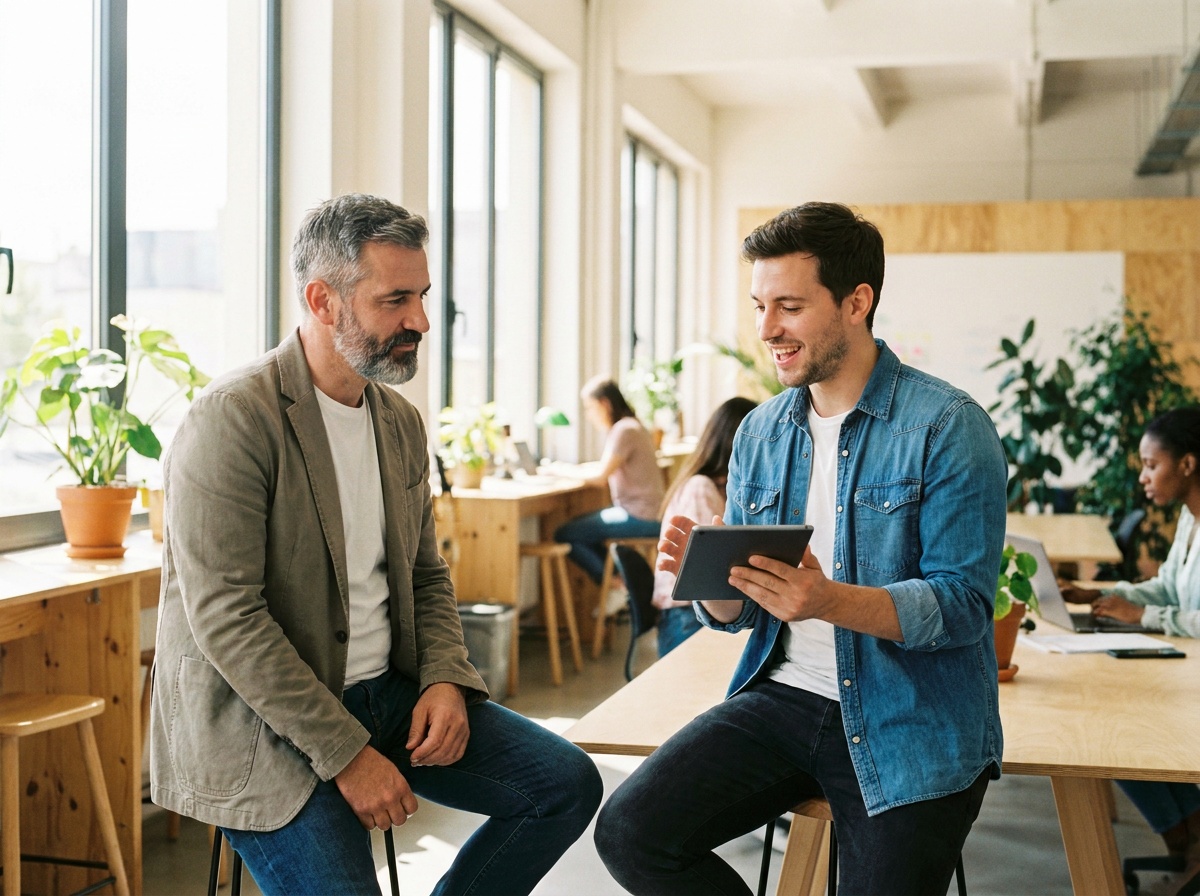 Session de mentorat dans un espace de coworking lumineux