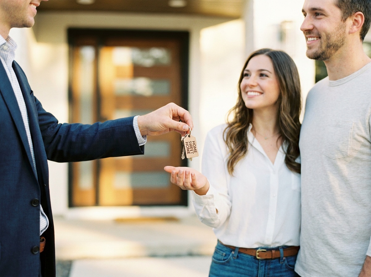 Couple heureux recevant les clés de leur nouvelle maison
