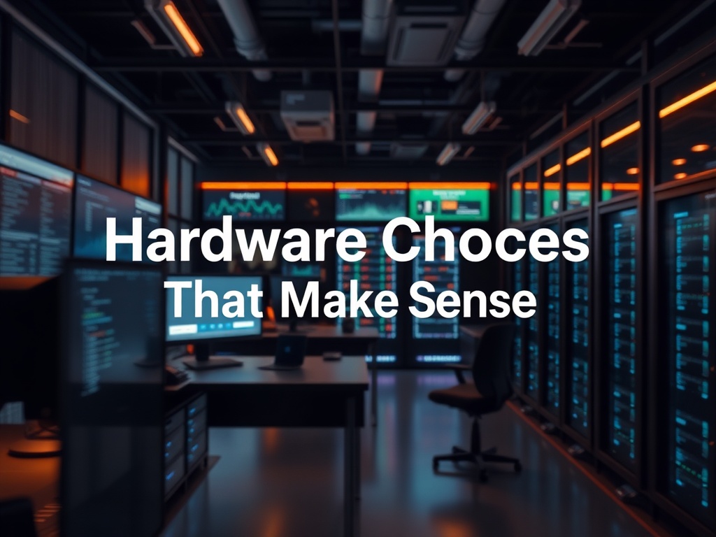 Illustration of self-hosting hardware options, including servers and networking equipment for reliable home hosting