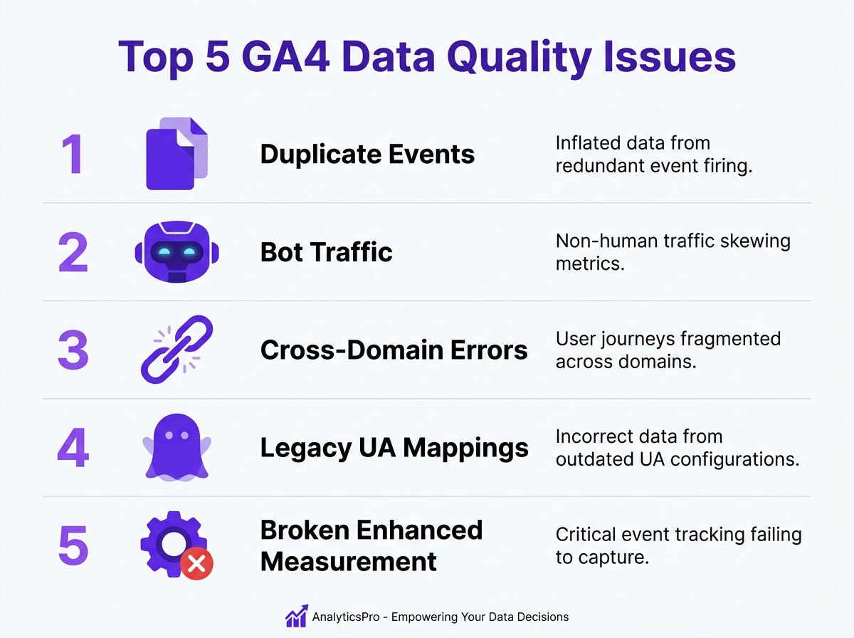 google analytics data cleanup infographic of common issues