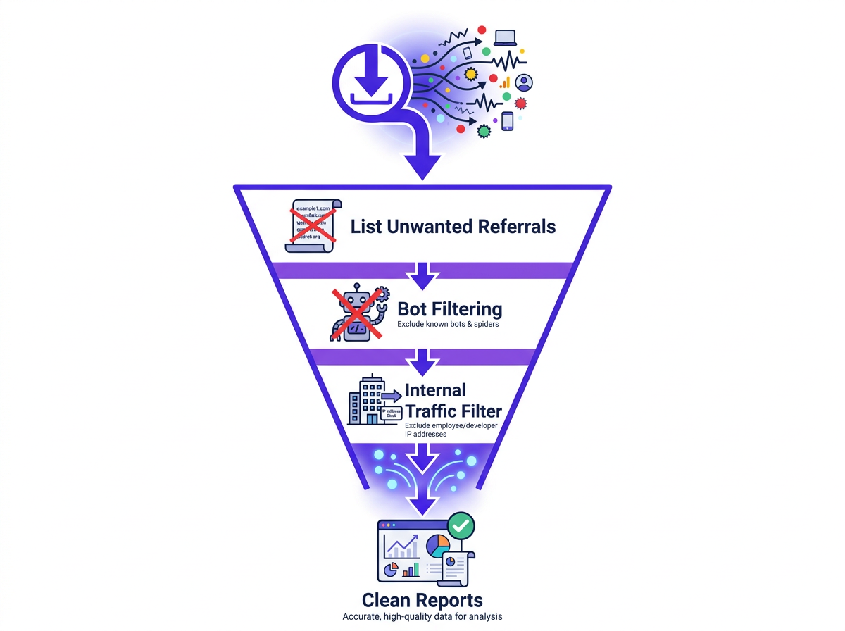 google analytics data cleanup diagram for spam filtering