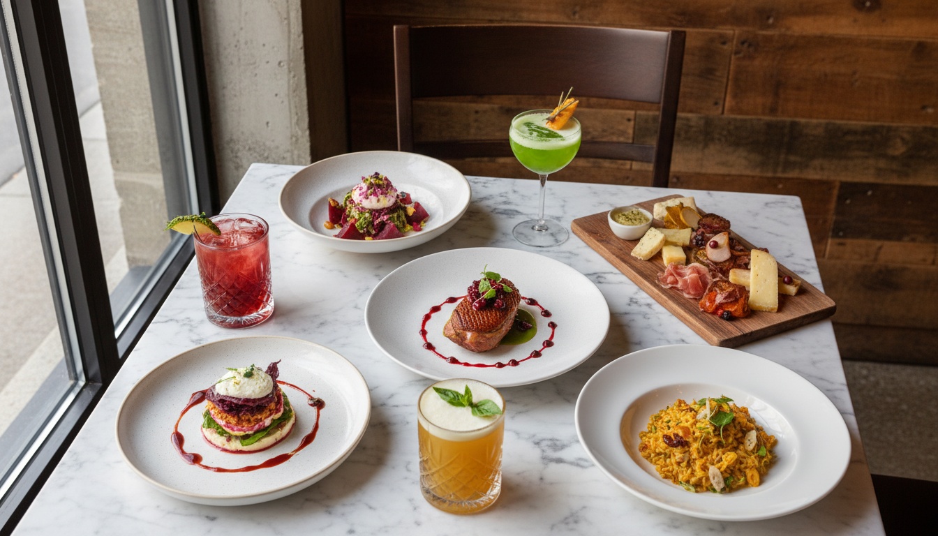 Elegant private event setup with cocktails and curated dishes