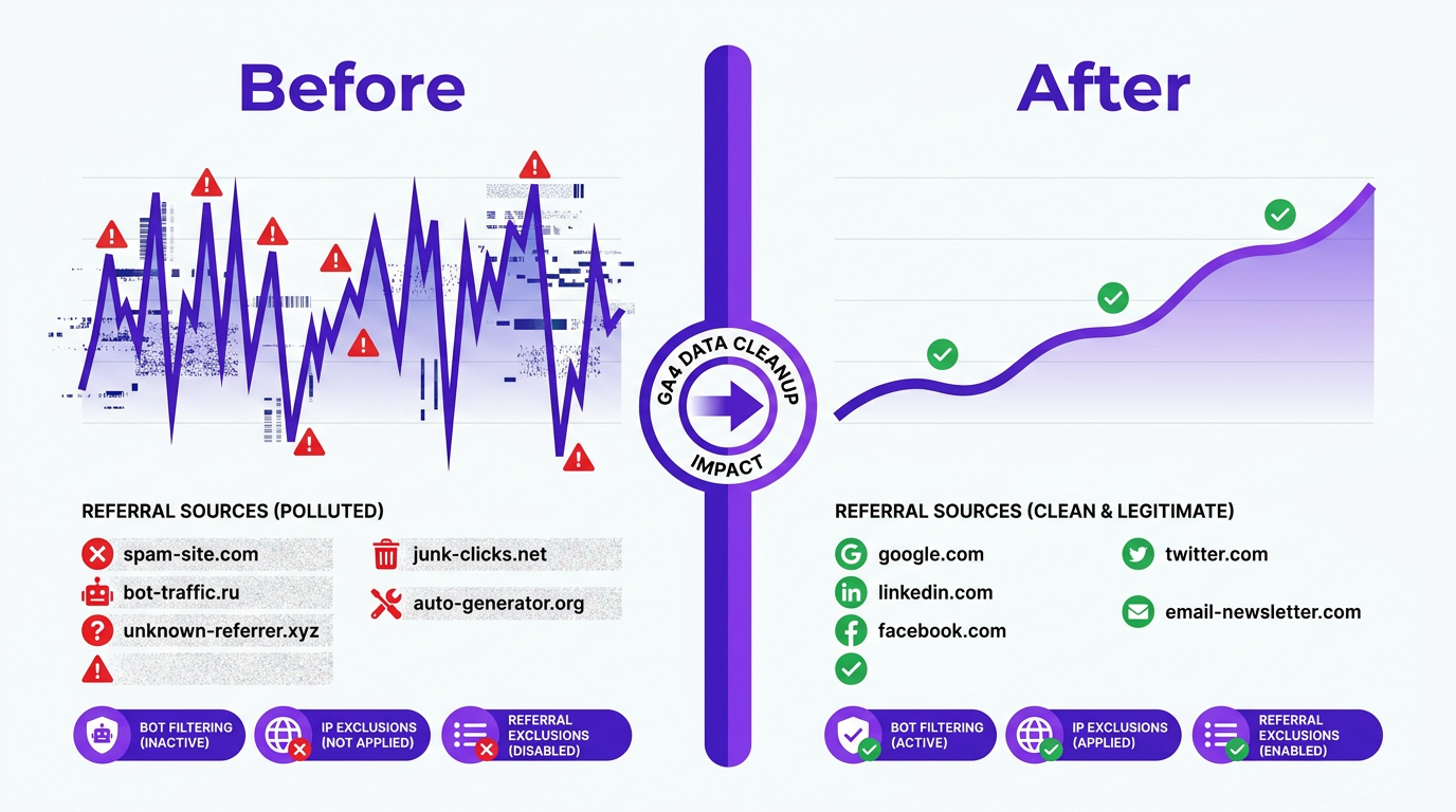 google analytics data cleanup before and after report