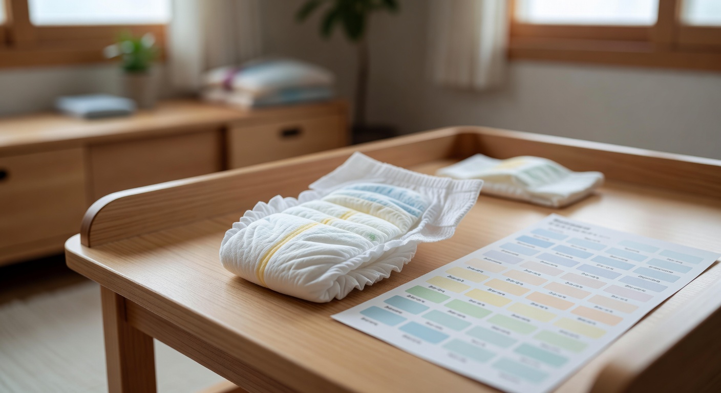 baby diaper on changing table with color reference chart nearby