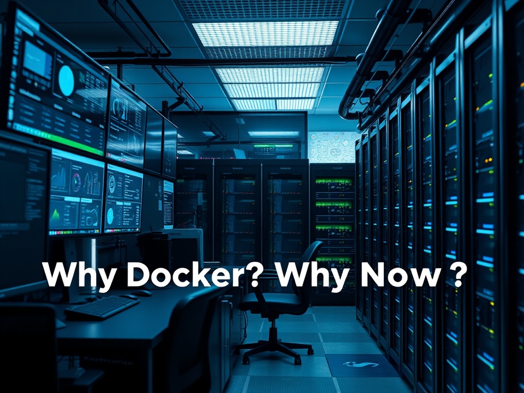 Illustration of Docker containers and servers for self-hosting automation and deployment.