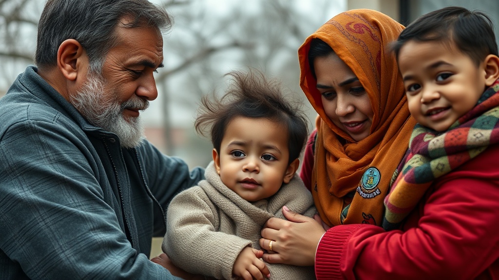 A documentary-style image depicting diverse families reuniting in Canada through the sponsorship program, capturing genuine emotion and the backdrop of Canadian cultural settings. High resolution, no text.