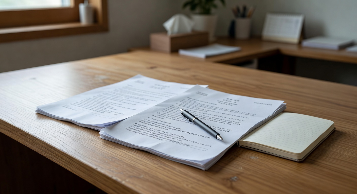 rental contract documents and a pen on a wooden desk with a small notebook