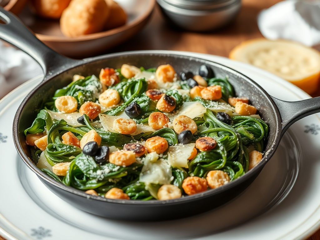Spinat-Parmesan-Pfanne mit Dattel-Crunch – KI-Rezept von ResteChef