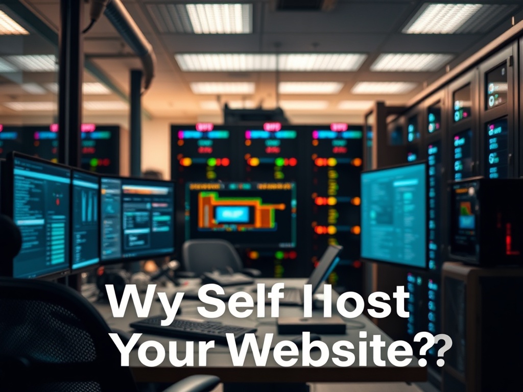 Illustration of a person managing a personal server for self-hosted website setup and control