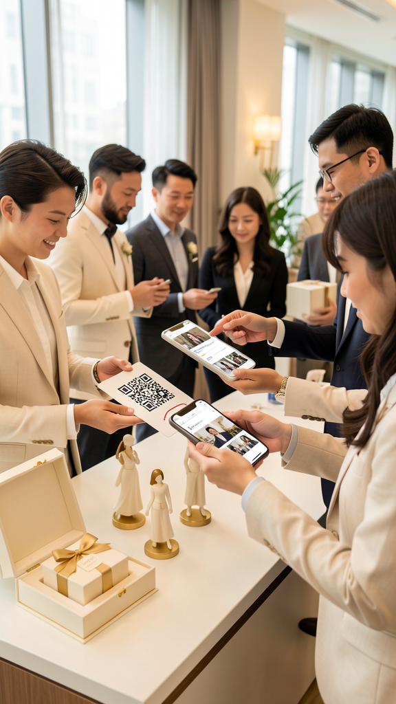 活動參與者掃描 QR code 上傳照片，桌上展示客製公仔與禮盒