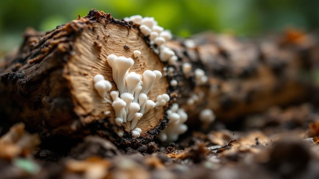 Tronco de chopo inoculado con micelio de Cyclocybe aegerita primeros primordios