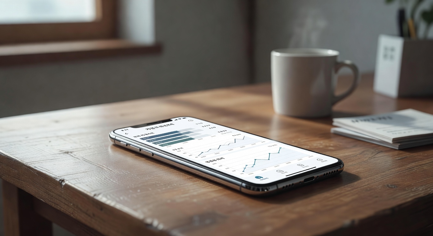 smartphone screen showing loan interest rate comparison app interface on a wooden desk