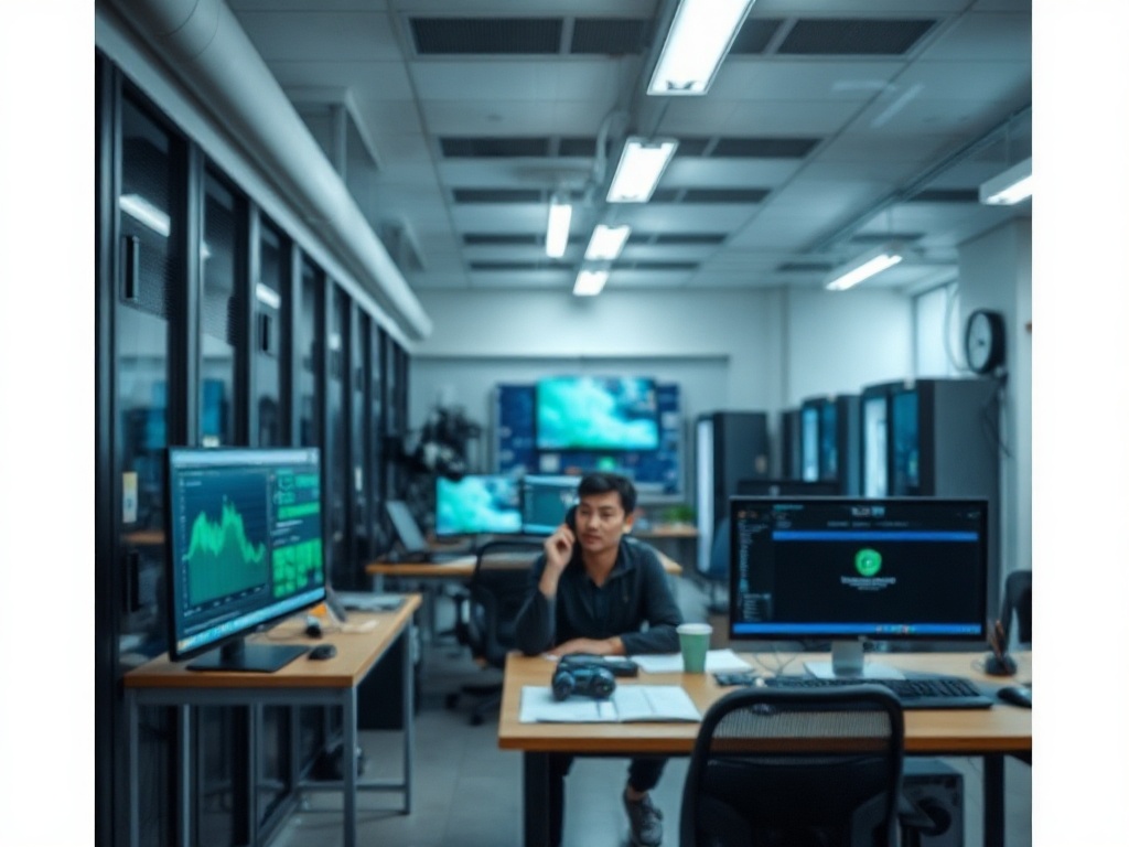 Illustration of a person managing a personal server for self-hosting in 2024