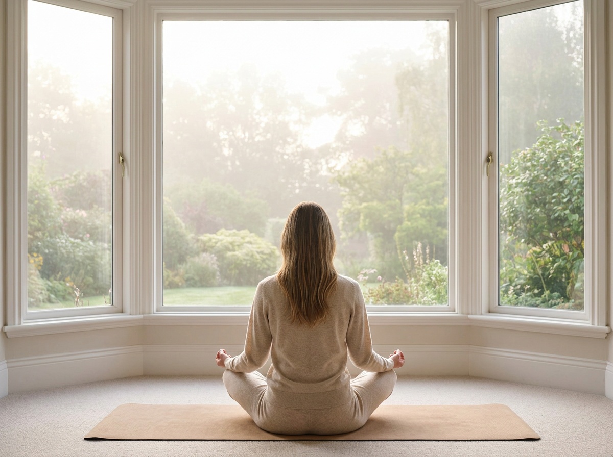 Femme en tenue confortable de loungewear, symbolisant l`harmonie entre la mode et le bien-être.