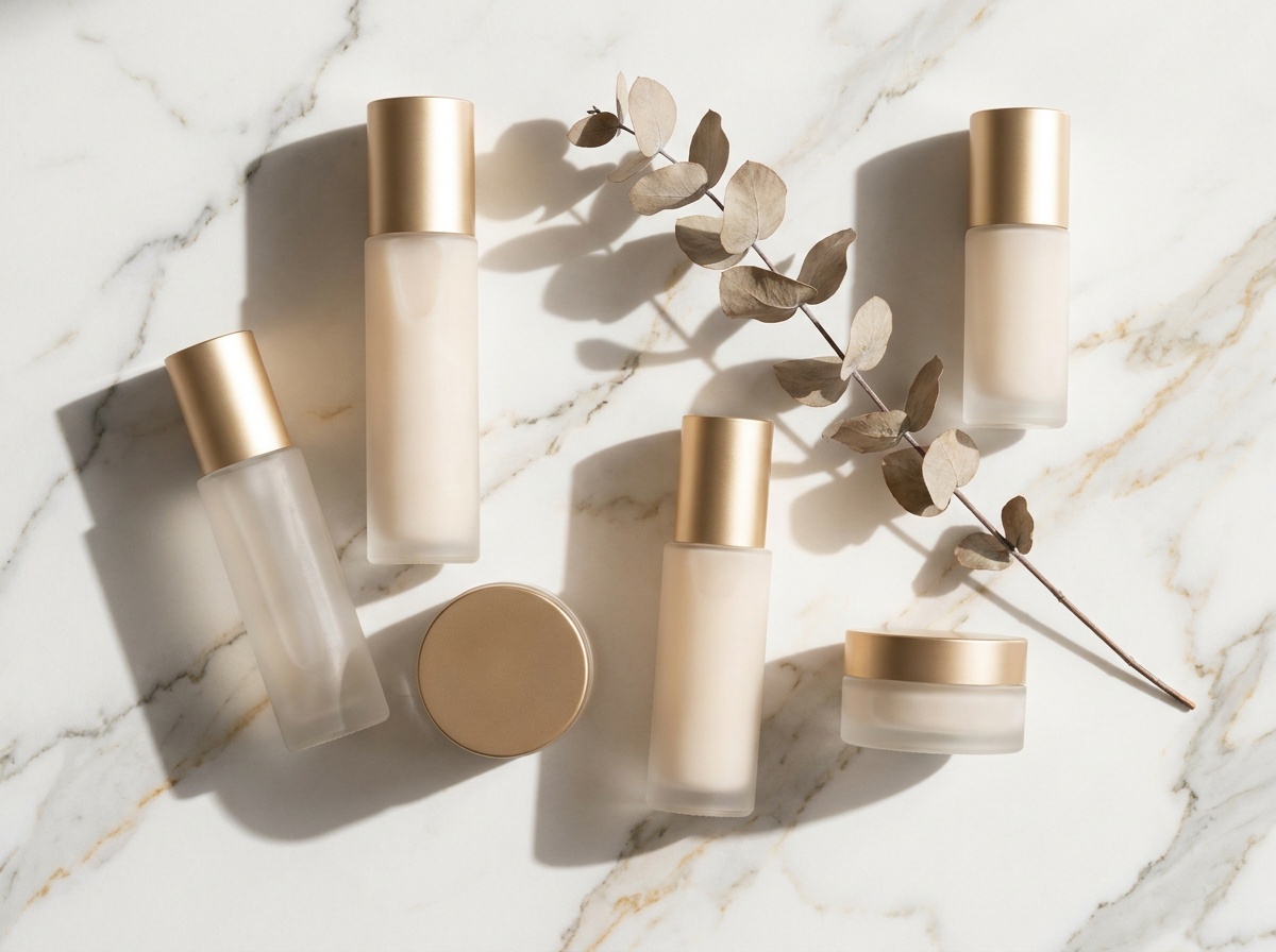 Produits de beauté de luxe sur une surface en marbre