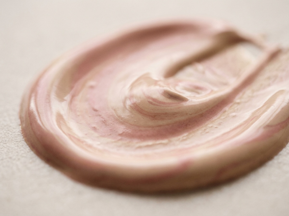 Texture crémeuse de cosmétique rose et beige.