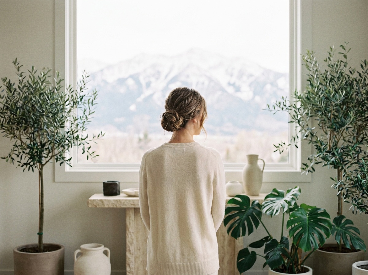 Femme sereine dans un intérieur lumineux et naturel, incarnant le lifestyle Espacelifestyle