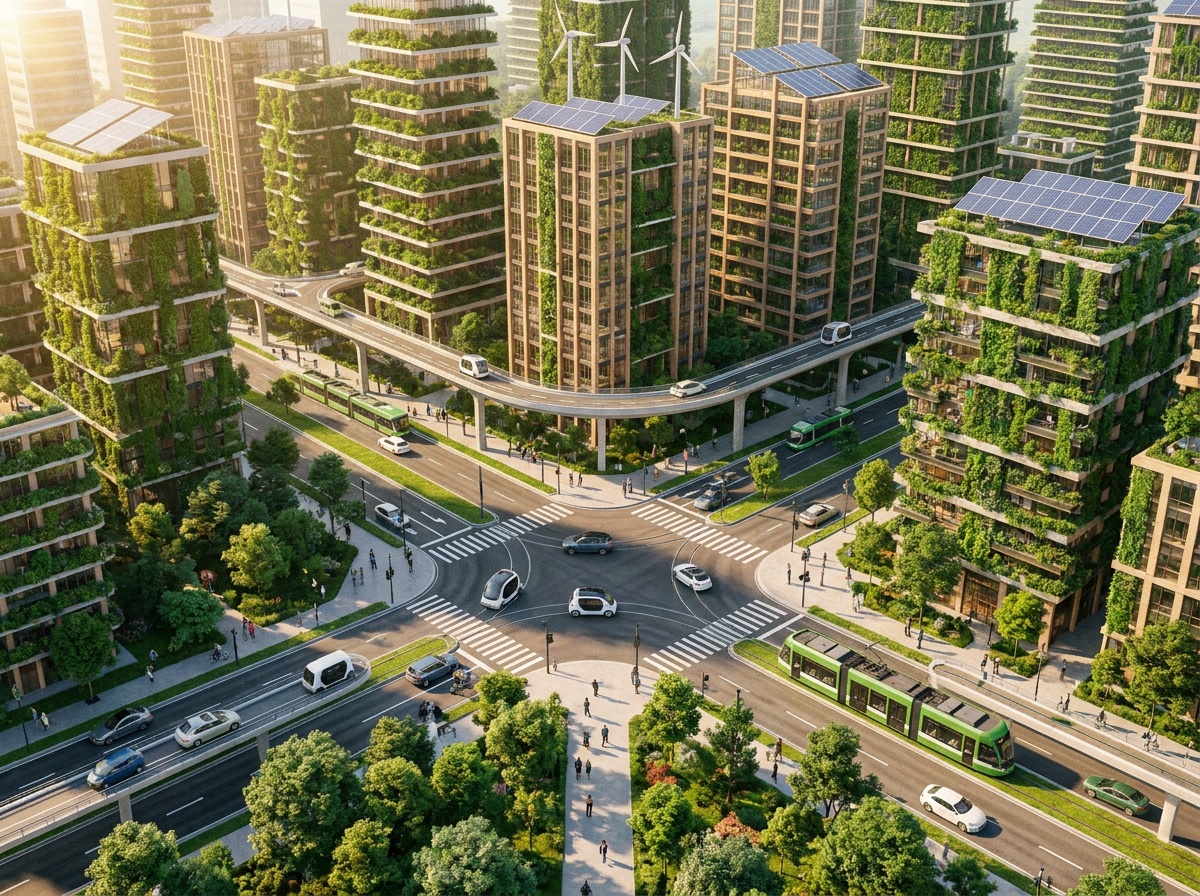 Vision futuriste de la ville verte et connectée
