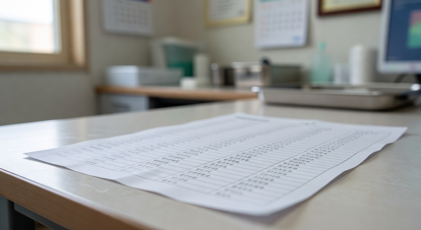 close-up of blood test result chart on a clinic table