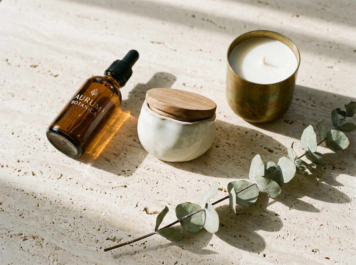 Composition de produits de beauté et de bien-être sur fond neutre