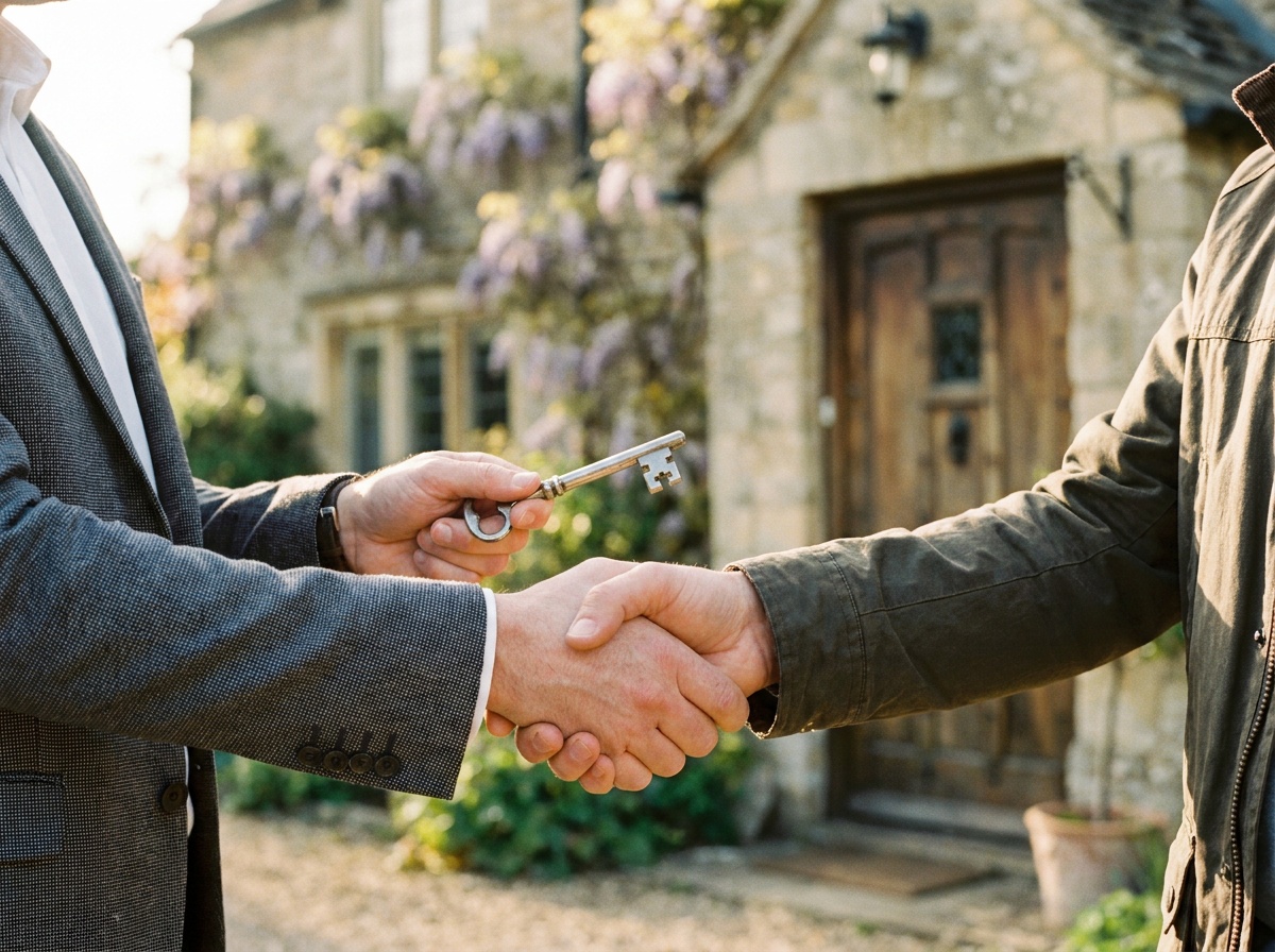 Poignée de main concluant une vente immobilière sécurisée