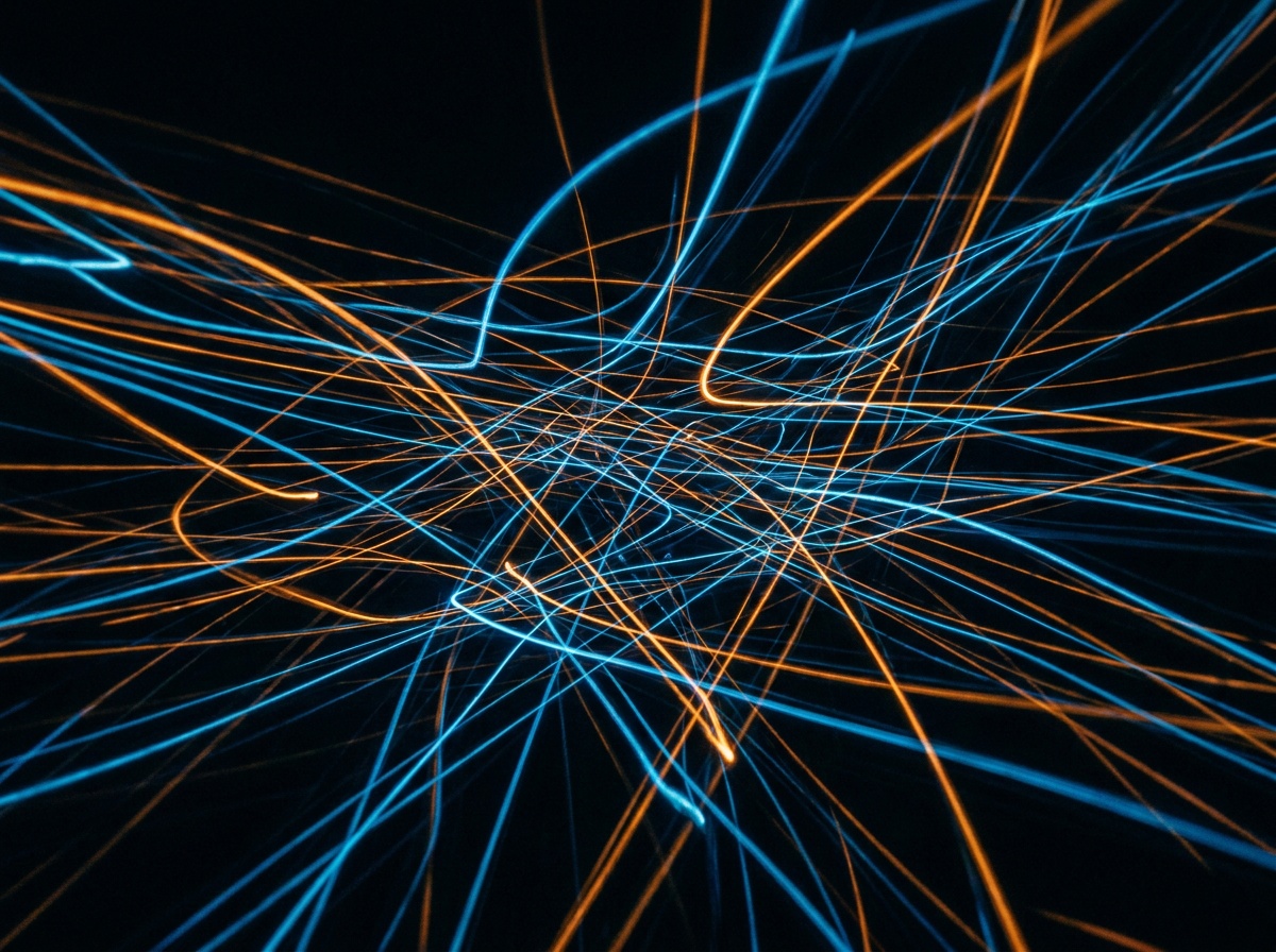Abstract network of light trails representing mobility flows