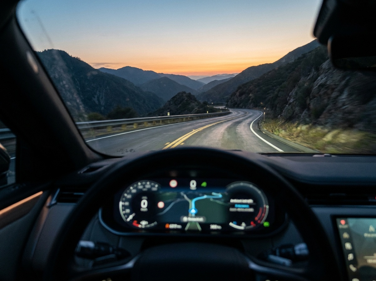 Vue dynamique d’une route depuis un cockpit moderne